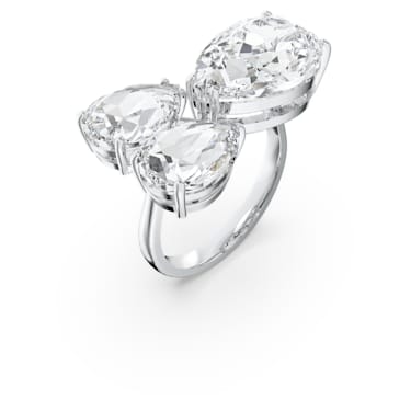 Millenia ring, Pear-slijpvorm, Wit, Rodium toplaag - Swarovski, 5610394