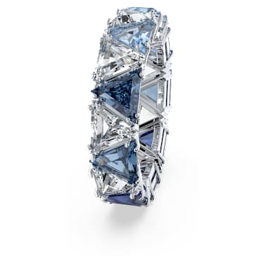 Matrix cocktail ring, Triangle cut, Blue, Rhodium plated | Swarovski