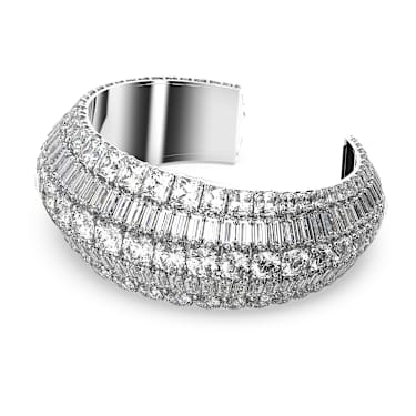 Hyperbola กำไลแบบ Cuff, ผสมผสานเหลี่ยมเจียระไนหลายหลายรูปแบบ, ขาว, เคลือบโรเดียม - Swarovski, 5610401