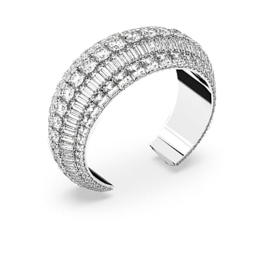 Hyperbola กำไลแบบ Cuff, ผสมผสานเหลี่ยมเจียระไนหลายหลายรูปแบบ, ขาว, เคลือบโรเดียม - Swarovski, 5610401