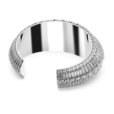 Hyperbola กำไลแบบ Cuff, ผสมผสานเหลี่ยมเจียระไนหลายหลายรูปแบบ, ขาว, เคลือบโรเดียม - Swarovski, 5610401
