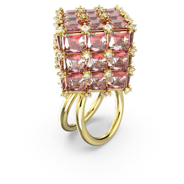 Curiosa cocktailring, Square slijpvorm, Oranje, Goudkleurige toplaag - Swarovski, 5610819
