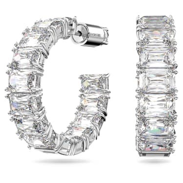 Obročasti uhani Matrix, Osmerokotni rez, Beli, Prevleka iz rodija - Swarovski, 5612673