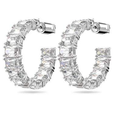 Millenia hoop earrings, Octagon cut, White, Rhodium plated - Swarovski, 5612673