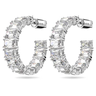 Pendientes de aro Millenia, Talla octogonal, Blancos, Baño de rodio - Swarovski, 5612673