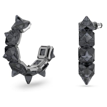 Matrix halka küpeler, Piramit kesim, Gri, Rutenyum kaplama - Swarovski, 5613681