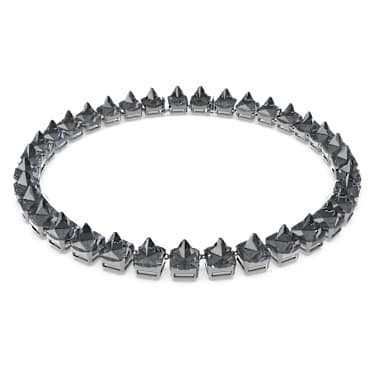 Matrix Tennis necklace, Pyramid cut, Gray, Ruthenium plated - Swarovski, 5613682