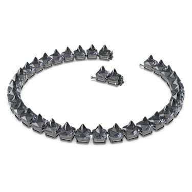 Ortyx necklace, Pyramid cut, Grey, Ruthenium plated - Swarovski, 5613682