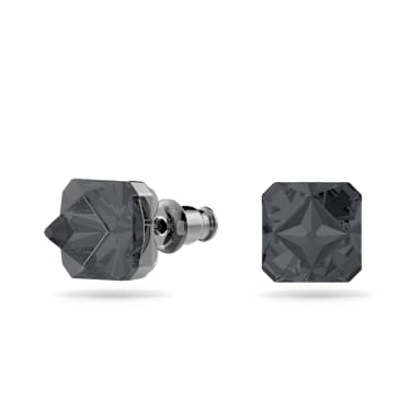 Pendientes de botón Matrix, Talla piramidal, Grises , Baño de rutenio - Swarovski, 5613723