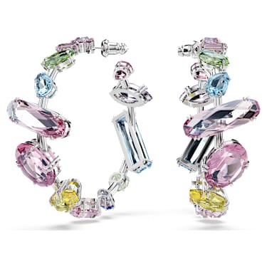 Gema hoop earrings Mixed cuts Multicoloured Rhodium plated