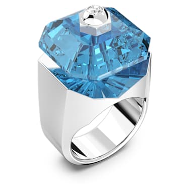 Numina ring, Square cut, Blue, Rhodium plated - Swarovski, 5614076