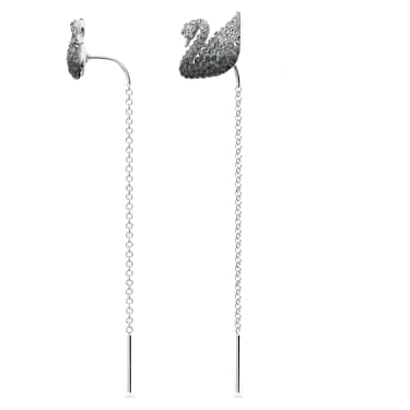 Swan drop earrings, Swan, Gray, Rhodium plated - Swarovski, 5614117