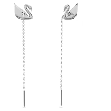 Swan drop earrings, Swan, Gray, Rhodium plated - Swarovski, 5614117