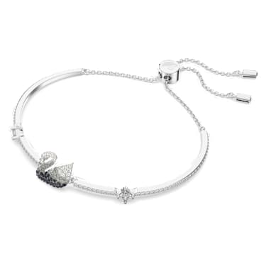 Swan bracelet, Swan, Black, Rhodium plated - Swarovski, 5614119