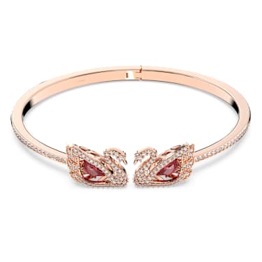 Swan 手鐲, 天鵝, 紅色, 鍍玫瑰金色調 - Swarovski, 5614121