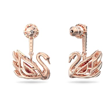 Swan 水滴形耳环, 天鹅, 红色, 镀玫瑰金色调 - Swarovski, 5614124
