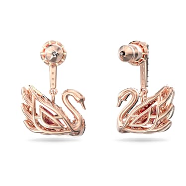Swan 水滴形耳環, 天鵝, 紅色, 鍍玫瑰金色調 - Swarovski, 5614124