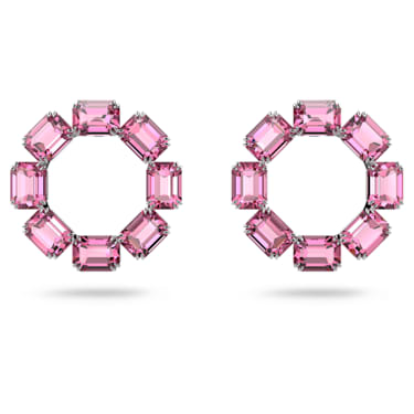 Millenia hoop earrings, Octagon cut, Pink, Rhodium plated - Swarovski, 5614296