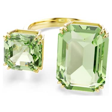Millenia 開口戒指, 八角形切割, 綠色, 鍍金色色調 - Swarovski, 5614923