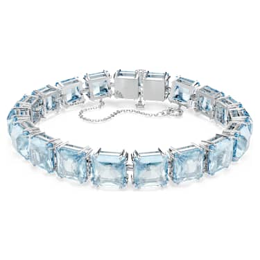 Millenia Tennis bracelet, Square cut, Medium, Blue, Rhodium plated - Swarovski, 5614924