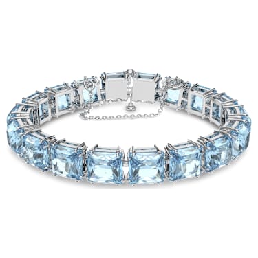 Bracciale Tennis Millenia, Taglio squadrato, Medio, Blu, Placcato rodio - Swarovski, 5614924