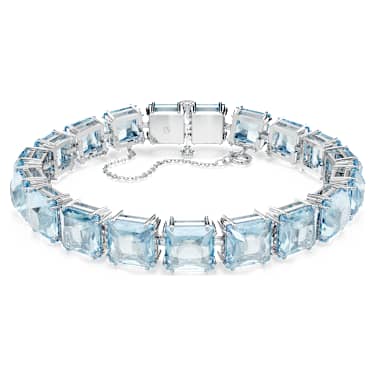 Millenia Tennis bileklik, Kare kesim, Orta, Mavi, Rodyum kaplama - Swarovski, 5614924
