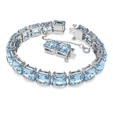 Pulsera Tennis Millenia, Talla cuadrada, Mediana, Azul, Baño de rodio - Swarovski, 5614924
