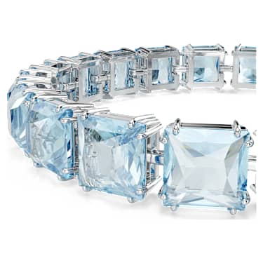 Millenia Tennis bracelet, Square cut, Medium, Blue, Rhodium plated - Swarovski, 5614924