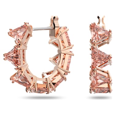 Matrix hoop earrings, Triangle cut, Small, Pink, Rose gold-tone plated - Swarovski, 5614930