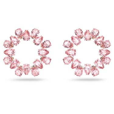 Matrix 大圈耳环, 梨形切割, 粉红色, 镀玫瑰金色调 - Swarovski, 5614932