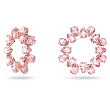 Matrix 大圈耳环, 梨形切割, 粉红色, 镀玫瑰金色调 - Swarovski, 5614932
