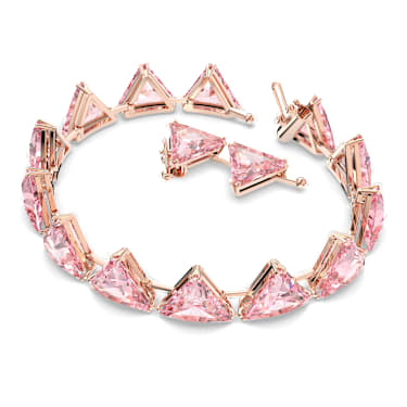 Matrix Tennis 手链, 三角形切割, 粉红色, 镀玫瑰金色调 - Swarovski, 5614934