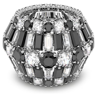 Hyperbola cocktail ring, Mixed cuts, Black, Rhodium plated - Swarovski, 5615322