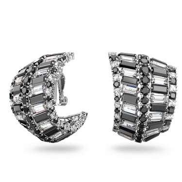 Hyperbola 클립 이어링, 믹스 컷, 블랙, 로듐 플래팅 - Swarovski, 5615324