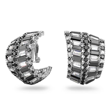 Hyperbola clip earrings, Mixed cuts, Black, Rhodium plated - Swarovski, 5615324
