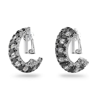 Hyperbola 클립 이어링, 믹스 컷, 블랙, 로듐 플래팅 - Swarovski, 5615324