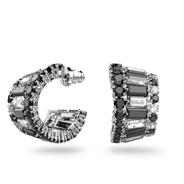 Pendientes ear cuff Hyperbola, Tallas mixtas, Negros, Baño de rodio - Swarovski, 5615417