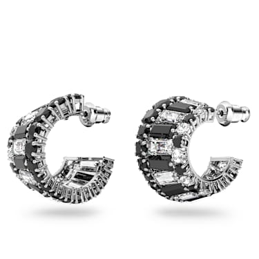 Pendientes ear cuff Hyperbola, Tallas mixtas, Negros, Baño de rodio - Swarovski, 5615417