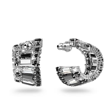 Pendientes ear cuff Hyperbola, Tallas mixtas, Negros, Baño de rodio - Swarovski, 5615417