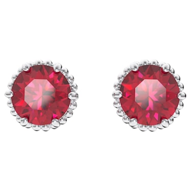 Birthstone stud earrings, Round cut, July, Red, Rhodium plated - Swarovski, 5615515
