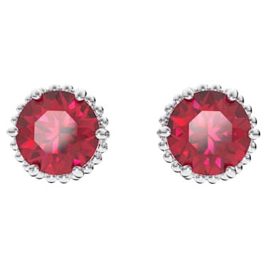 Pendientes de botón Birthstone, Talla redonda, Julio, Rojos, Baño de rodio - Swarovski, 5615515