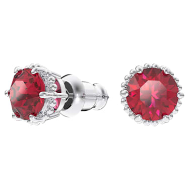 Pendientes de botón Birthstone, Talla redonda, Julio, Rojos, Baño de rodio - Swarovski, 5615515