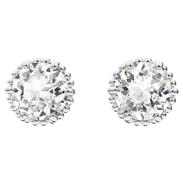 Pendientes de botón Birthstone, Talla redonda, Abril, Blancos, Baño de rodio - Swarovski, 5615520