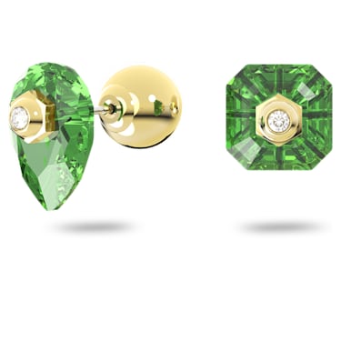 Pendientes de botón Numina, Diseño asimétrico, Tallas mixtas, Verdes, Baño tono oro - Swarovski, 5615529