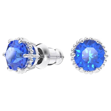Birthstone stud earrings, Round cut, September, Blue, Rhodium plated - Swarovski, 5615530