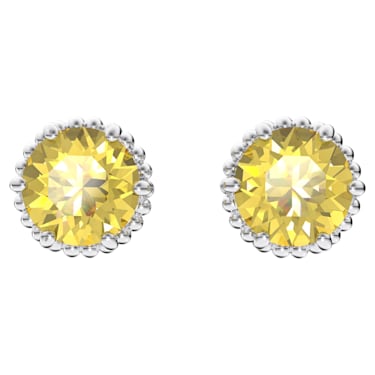 Birthstone stud earrings, Round cut, November, Yellow, Rhodium plated - Swarovski, 5615531