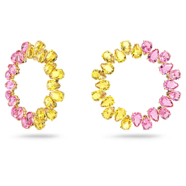 Millenia フープピアス, ペアカット, 大, マルチカラー, ゴールドトーン・プレーティング | Swarovski