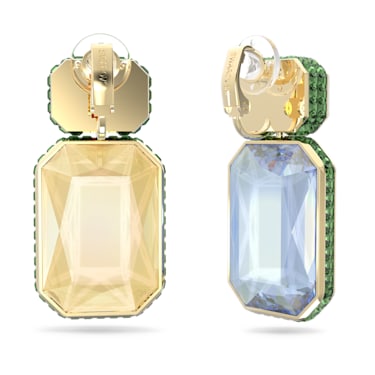 Orbita clip earrings, Asymmetrical design, Octagon cut, Multicolored, Gold-tone plated - Swarovski, 5615708