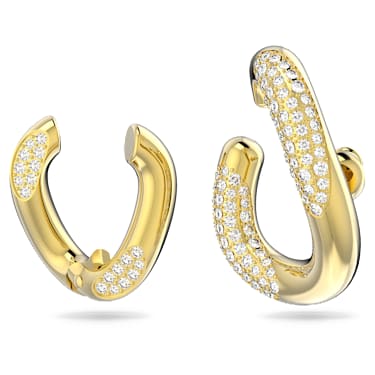 Cercei ear cuff Dextera, Set (2), Design asimetric, Alb, Placat cu auriu - Swarovski, 5615734