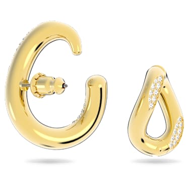 Cercei ear cuff Dextera, Set (2), Design asimetric, Alb, Placat cu auriu - Swarovski, 5615734